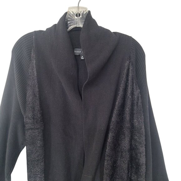 18. Susan Graver Women's Rib Knit Duster Cardigan Sweater Black Size 2X Office - Picture 3 of 7